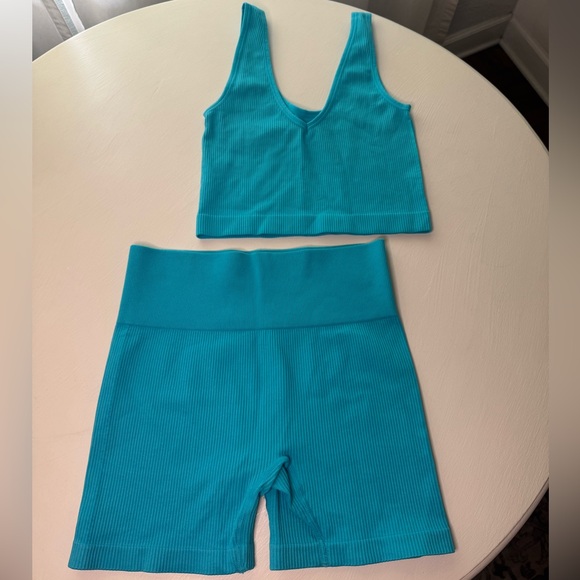Colsie Teal Ribbed Women's Set - Picture 2 of 6